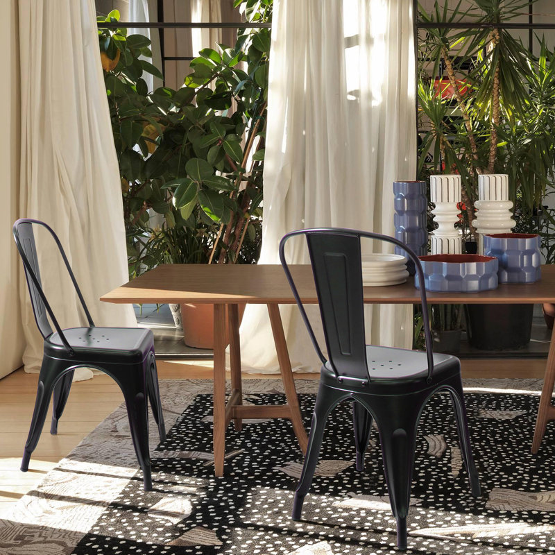Metal slat back stacking side chair discount